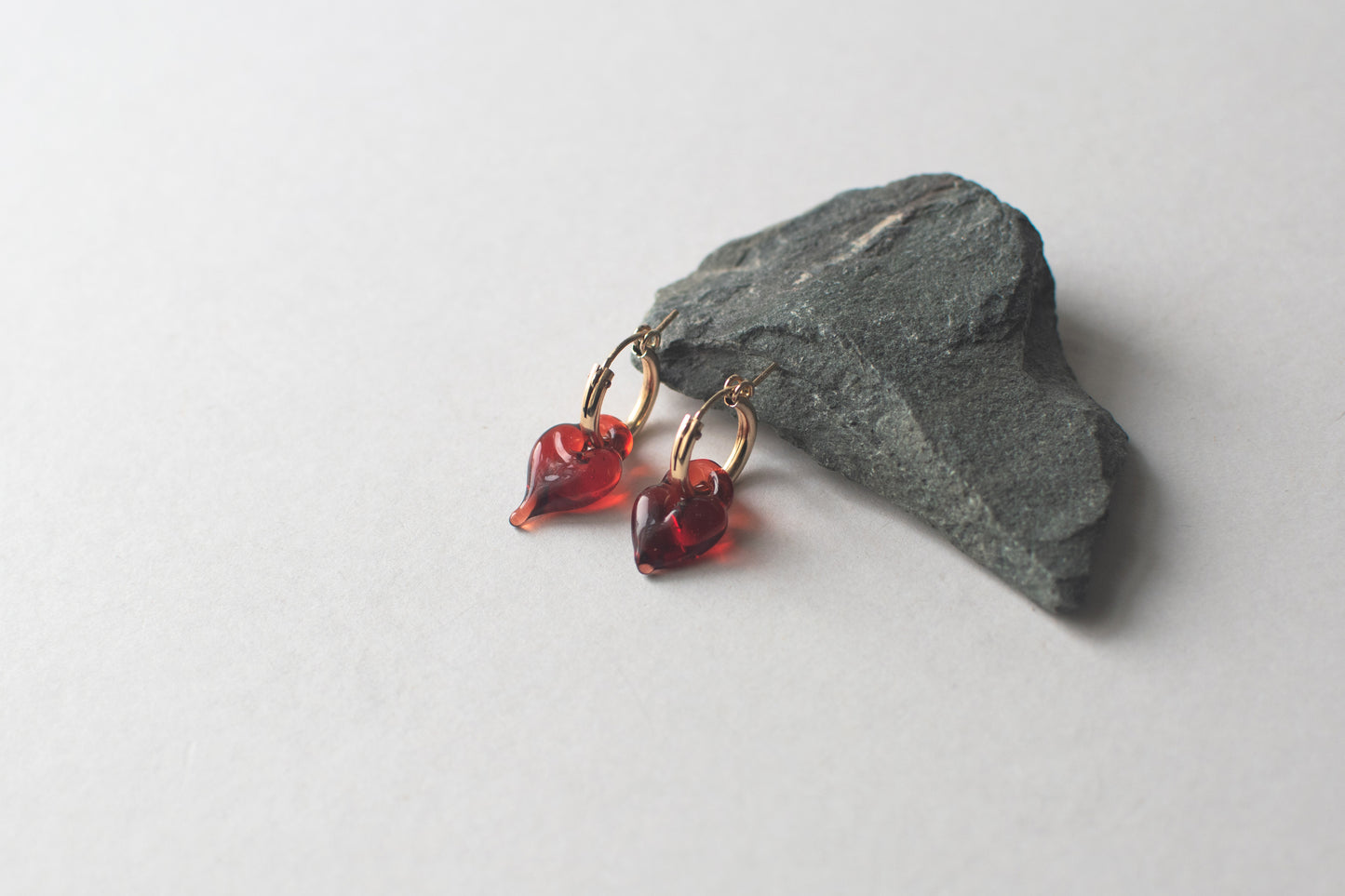 Red Heart Earrings Gold