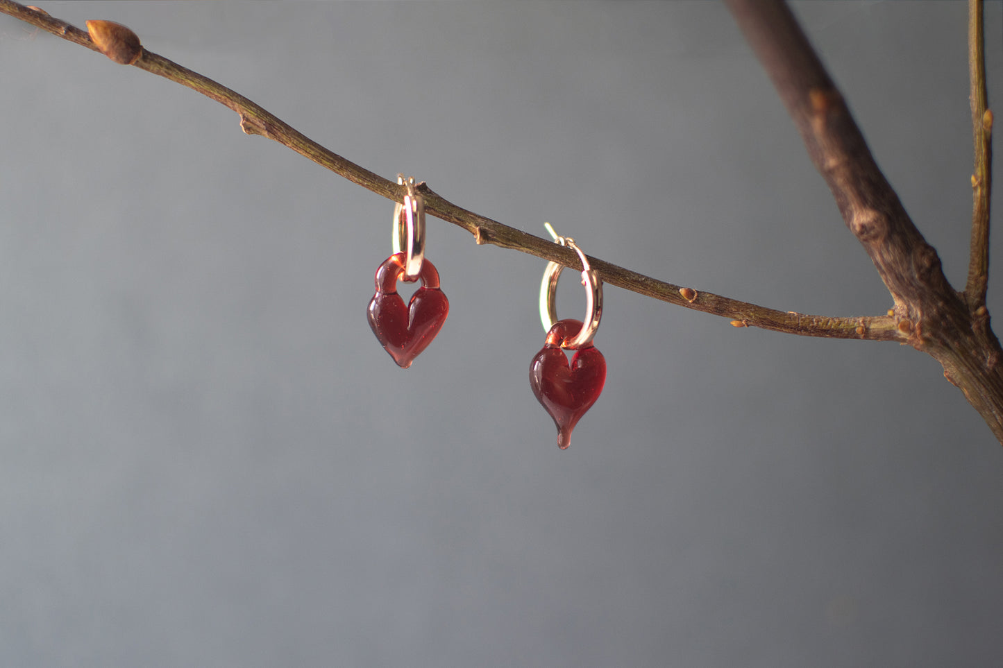 Red Heart Earrings Gold