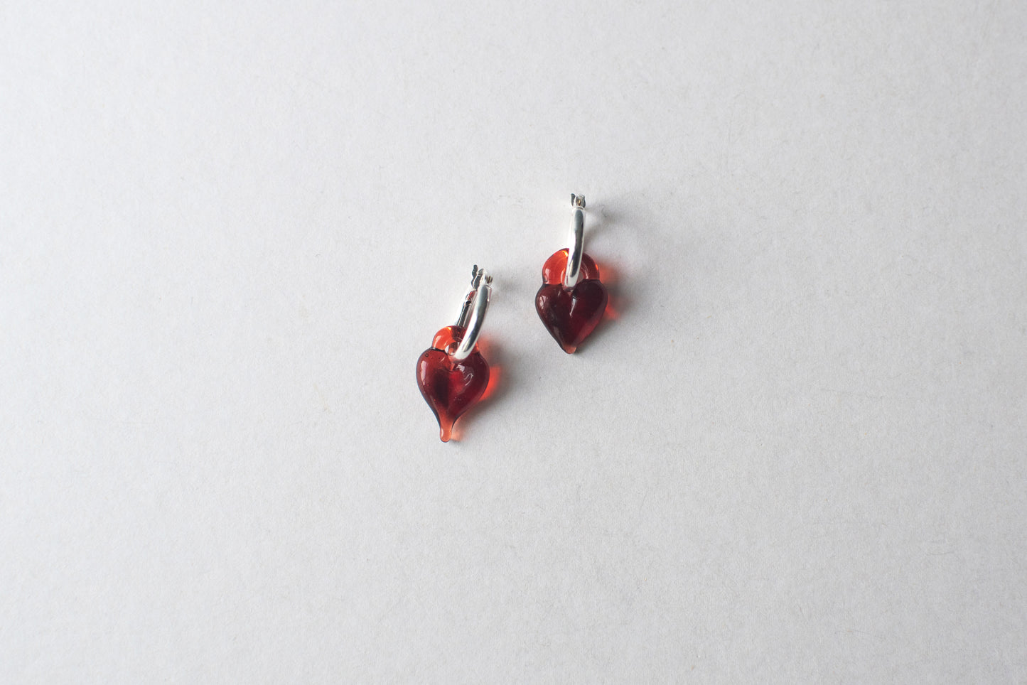 Red Heart Earrings Silver