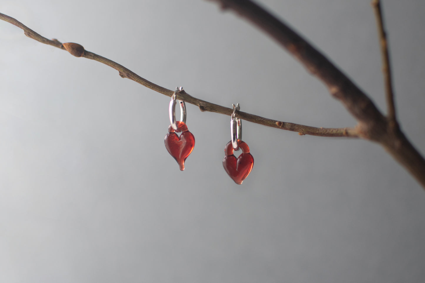 Red Heart Earrings Silver