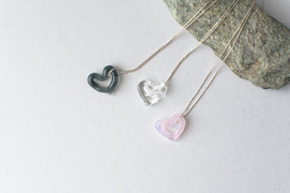 Open Heart Necklace - Transparent Black