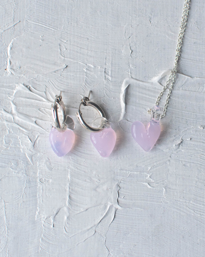 Tiny Heart Earrings Silver x Sakura