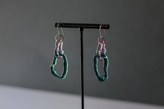 Double Hoop Earrings Pink x Teal