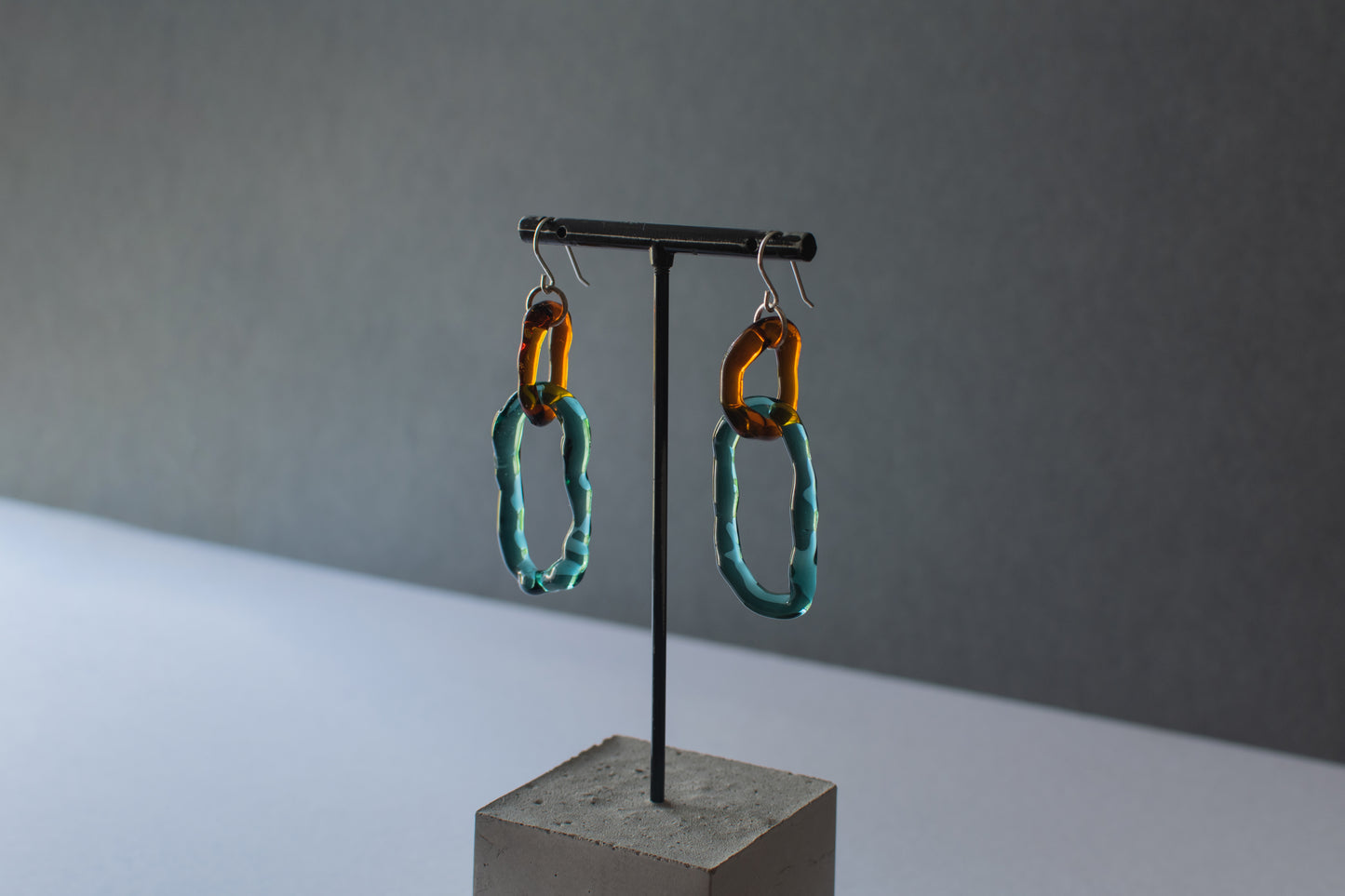 Double Hoop Earrings Amber x Teal