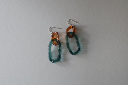 Double Hoop Earrings Amber x Teal