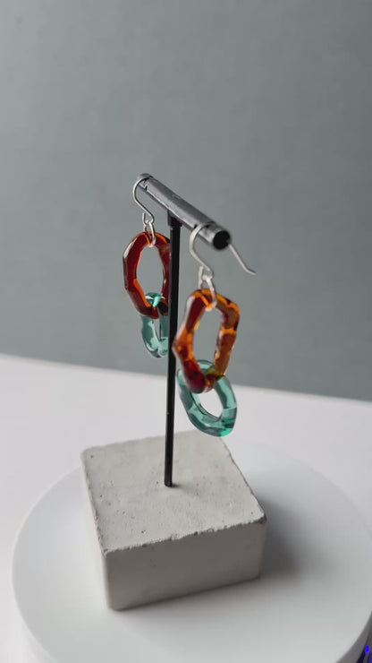 Double Hoop Earrings Amber x Teal