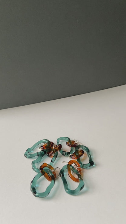 Double Hoop Earrings Amber x Teal