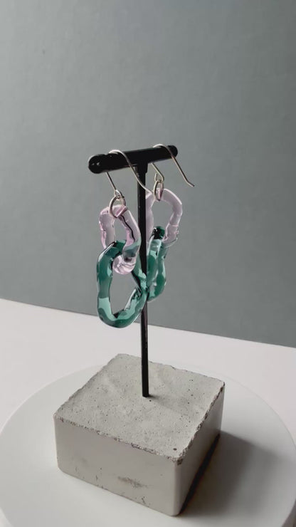 Double Hoop Earrings Pink x Teal