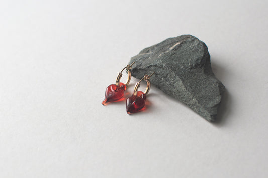 Red Heart Earrings Gold