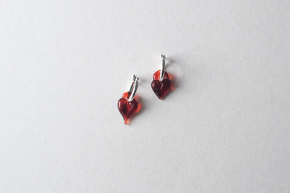 Red Heart Earrings Silver