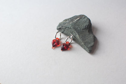 Red Heart Earrings Silver