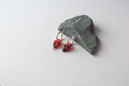 Red Heart Earrings Silver