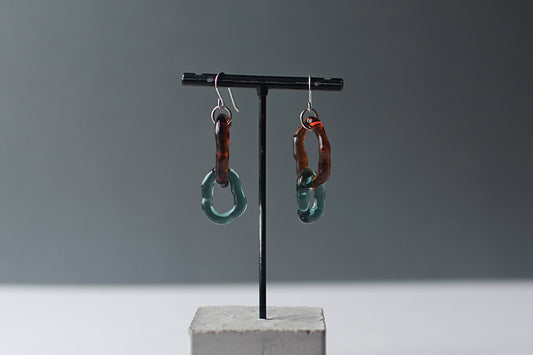 Double Hoop Earrings Amber x Teal