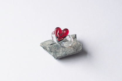 Chunky Heart Ring Red