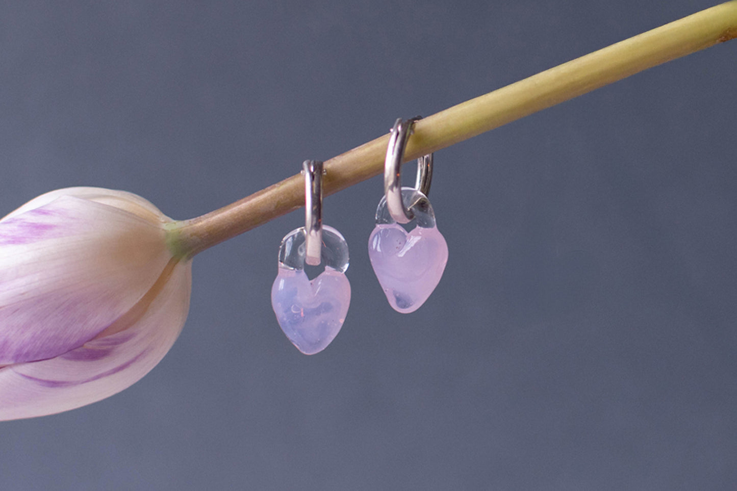 Tiny Heart Earrings Silver x Sakura